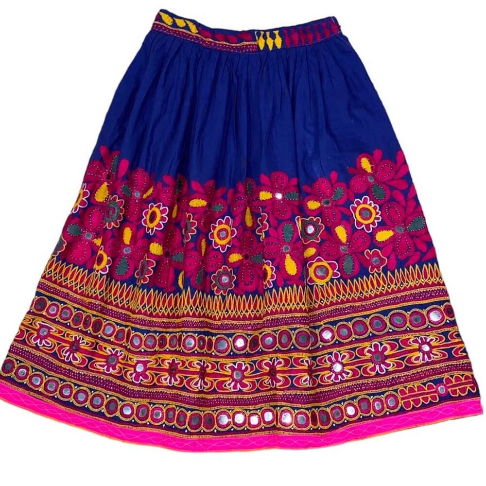 Royal Blue & Pink Cotton Mirror Work Navratri Chaniya Choli Skirt
